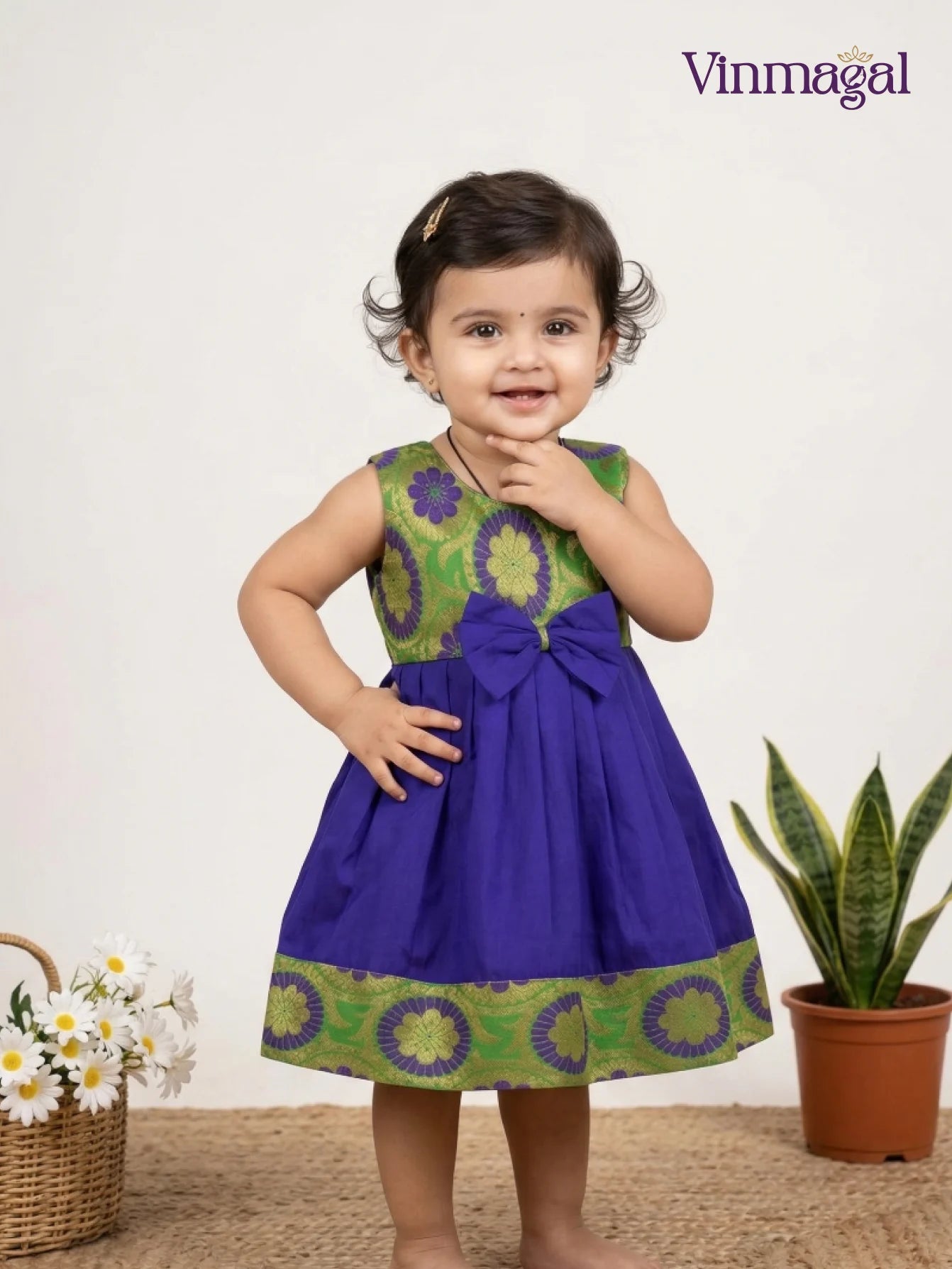 Parrot green pure silk pattu frock for girls bright kids festive outfit