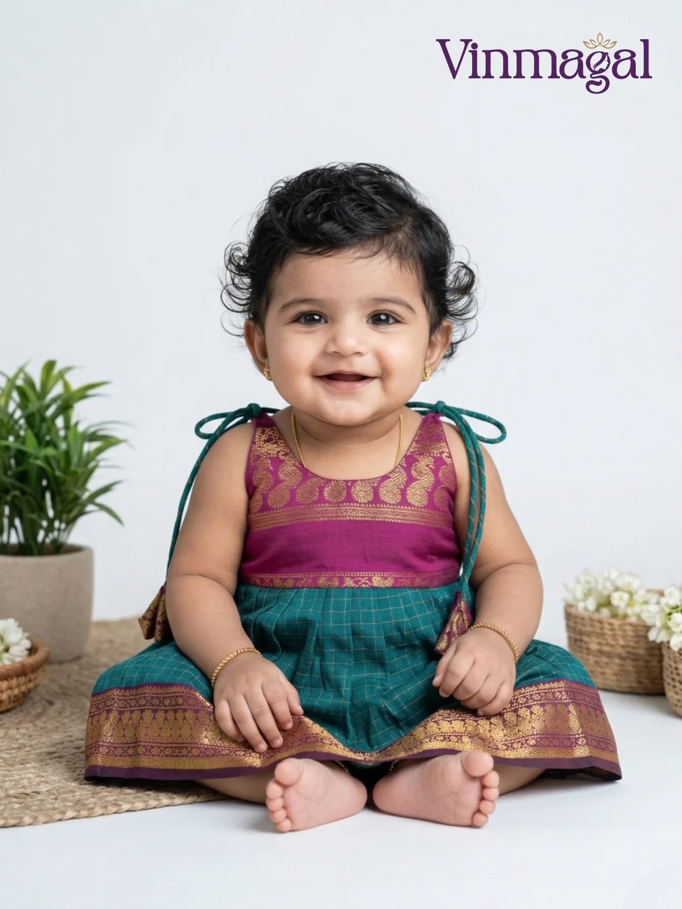 Peacock blue and maroon cotton baby frock for girls ethnic festive wear dress