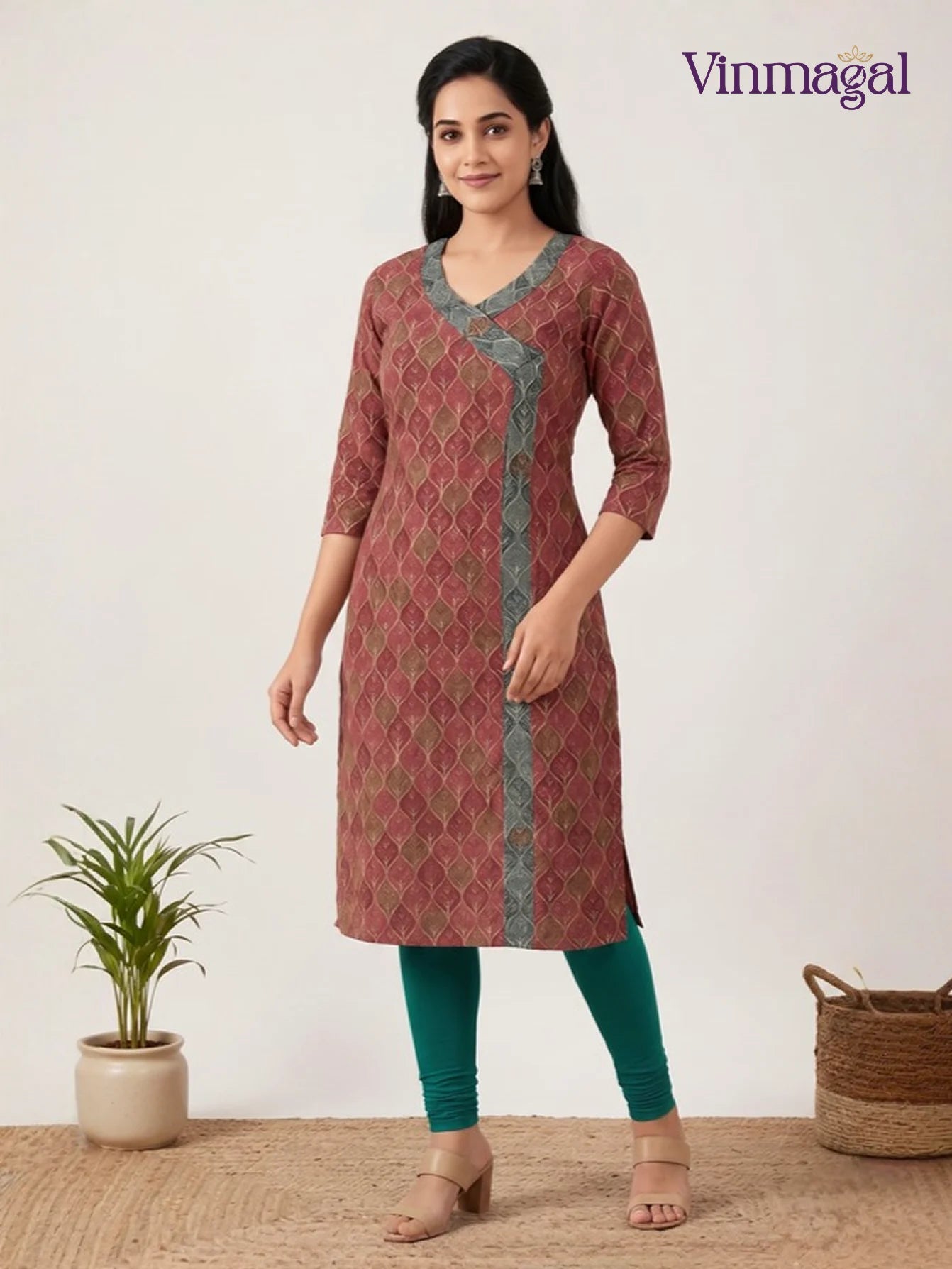 Pink and green pure cotton printed kurti for women with daily wear design