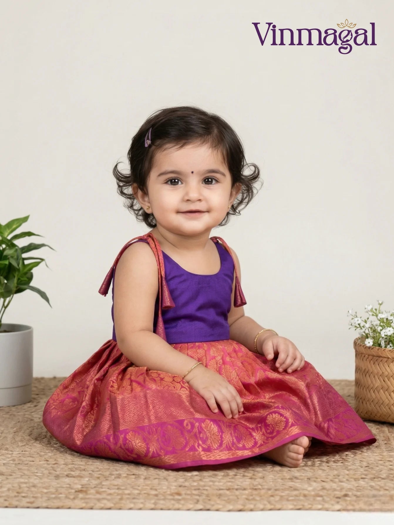 Pink and violet silk frock for girls premium festive party wear dress