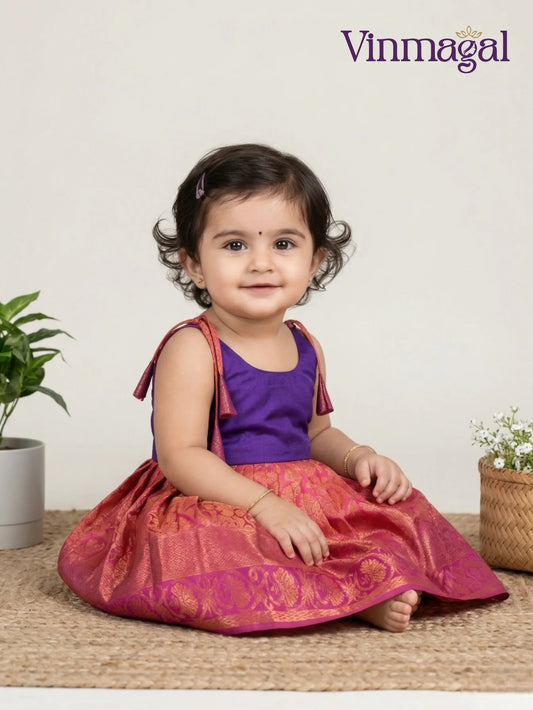 Pink and violet silk frock for girls premium festive party wear dress