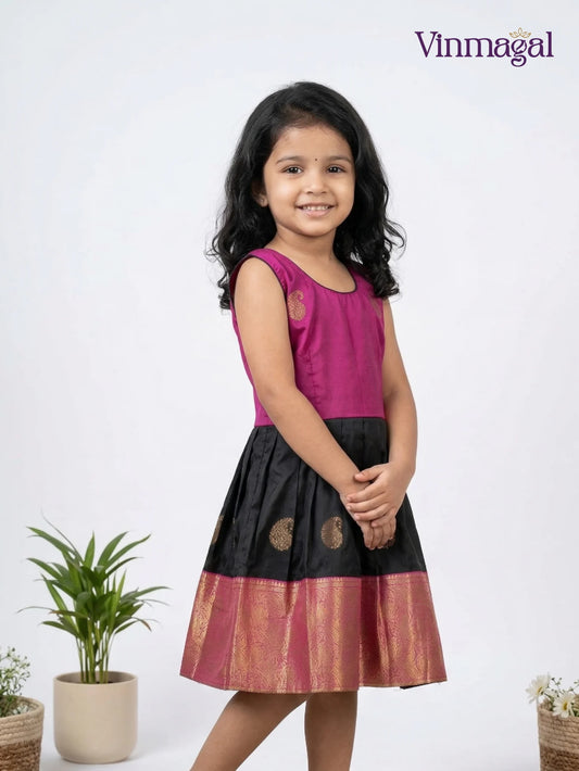 pink and black silk frock for girls suitable for party wear