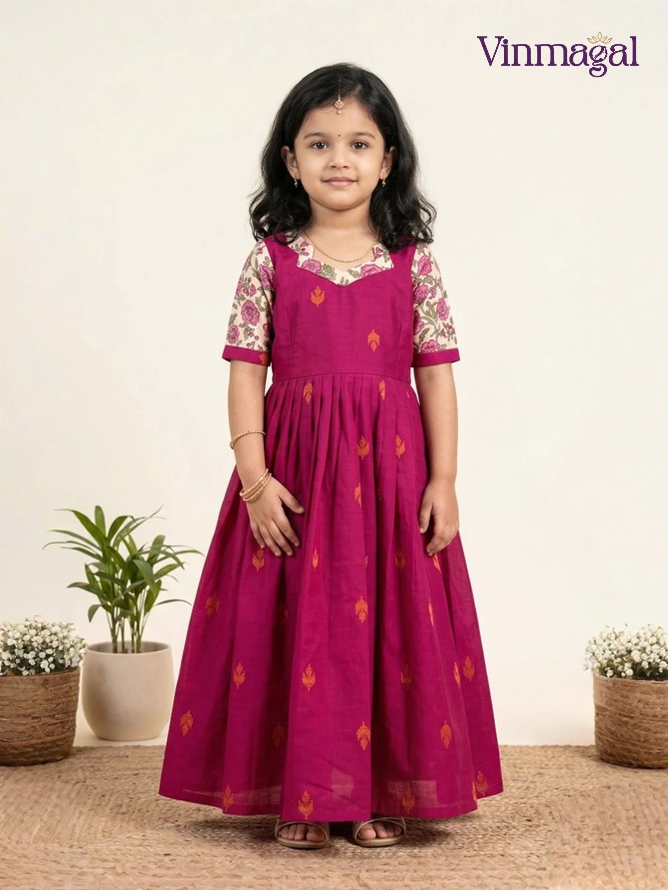 pink pure cotton long gown for kids designed for soft breathable nightwear comfort