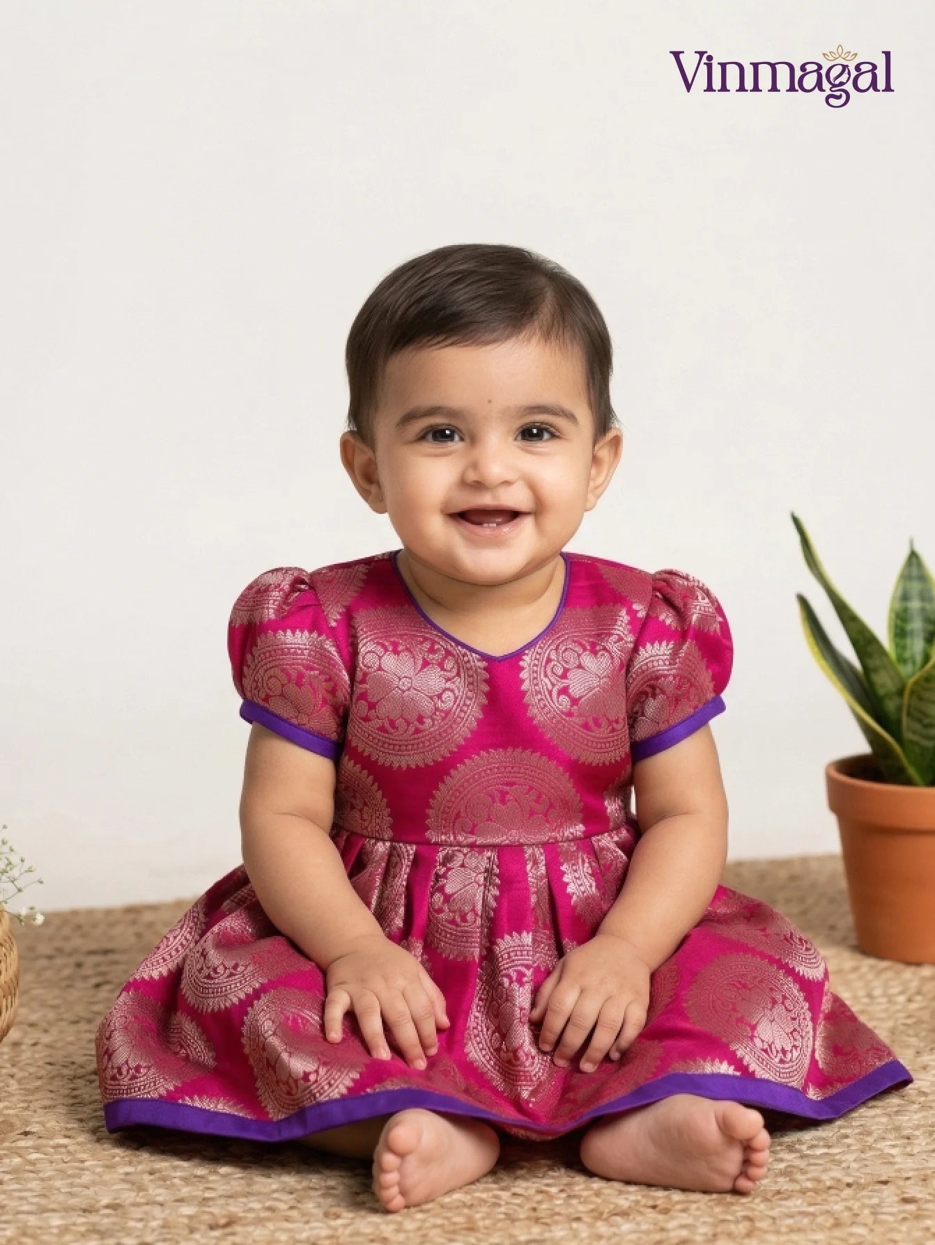 pink silk frock for newborn baby girls designed for party wear