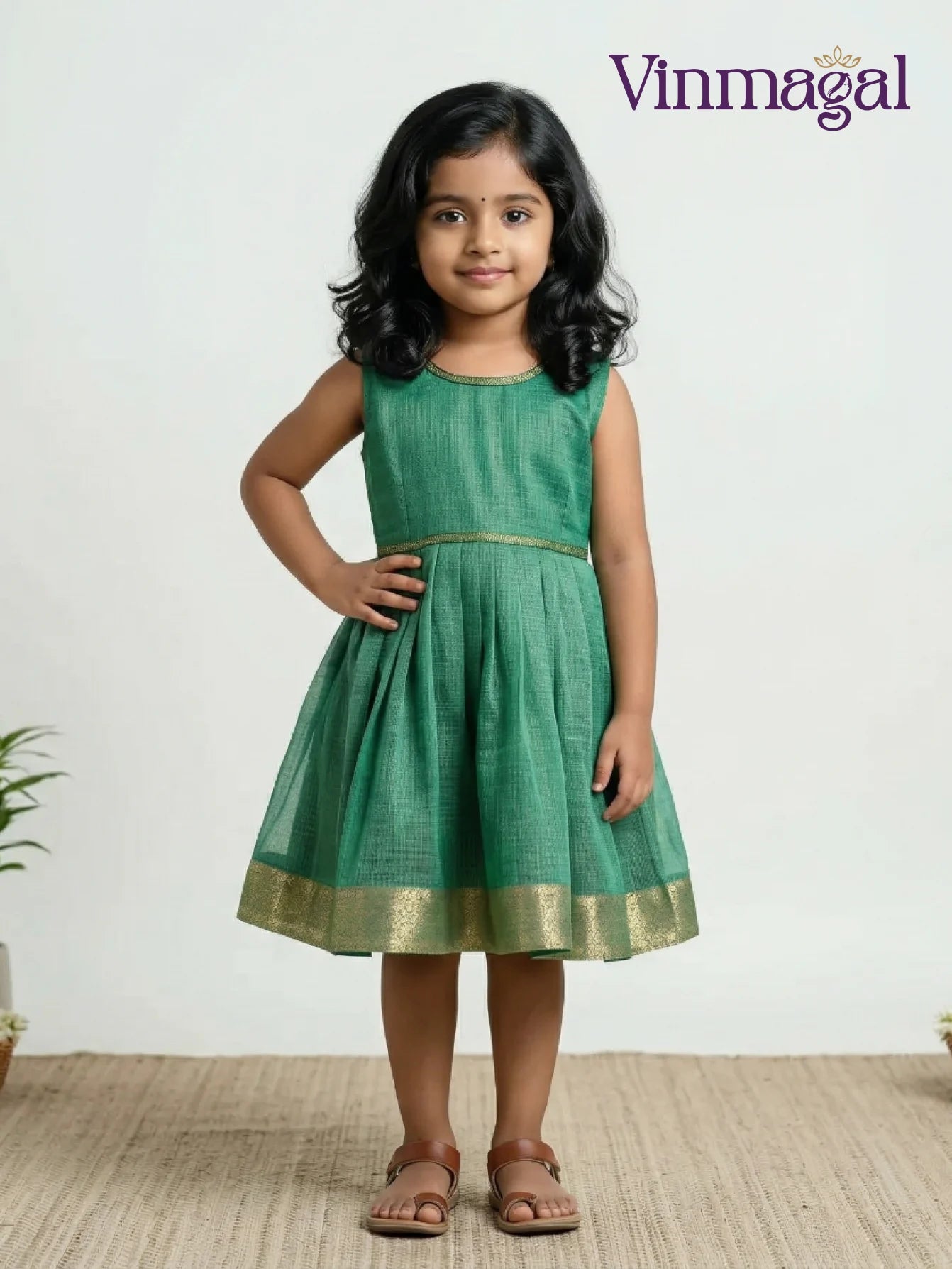 Pista green tissue frock for girls lightweight stylish party wear kids dress