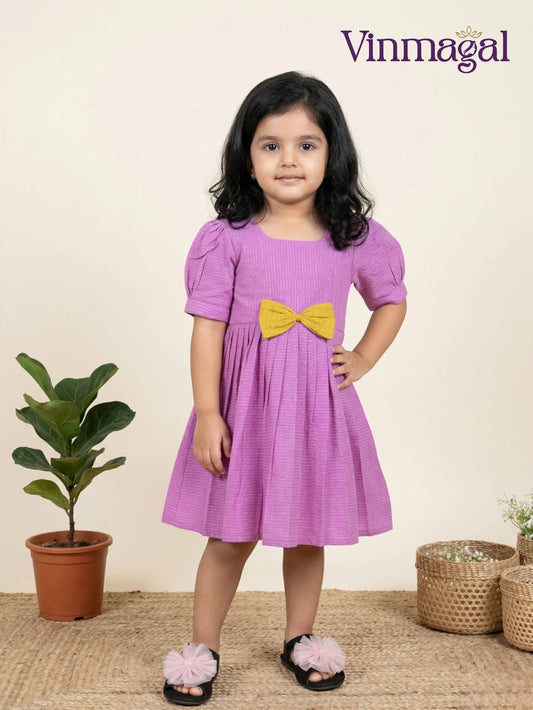 Purple cotton frock for girls soft comfortable daily wear kids dress