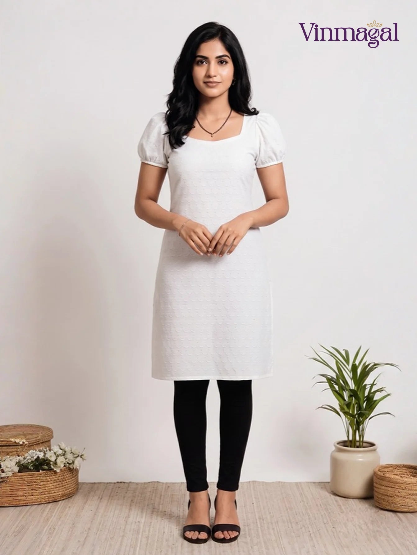 white hakoba embroidered cotton kurti for women elegant design