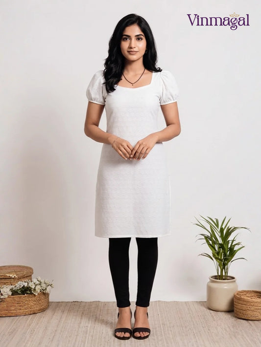 white hakoba embroidered cotton kurti for women elegant design